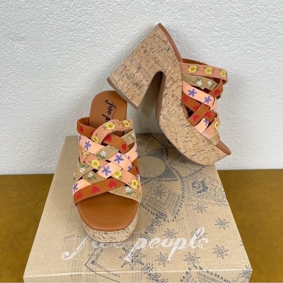 Free People Lisbon Platform Sandbar Multi Leather Suede Mule Size EU 38.5 Women - Picture 2 of 16